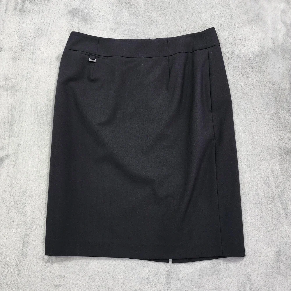Calvin Klein Skirt Womens 10 Black Twill Pencil Knee Length Lined Stretch Office